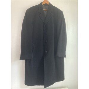 NAUTICA Coat Luxury Classic Fit Wool Cashmere Blend Solid Black Overcoat 42 S